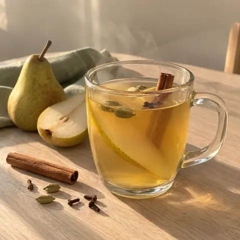 KI-generiertes Symbolbild: Rezept für Alkoholfreier heller Glühwein mit Traubensaft und Kardamom