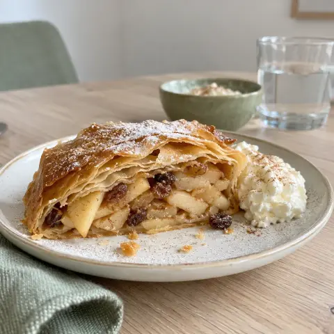 KI-generiertes Symbolbild: Rezept für Apfelstrudel mit selbst gemachtem Strudelteig