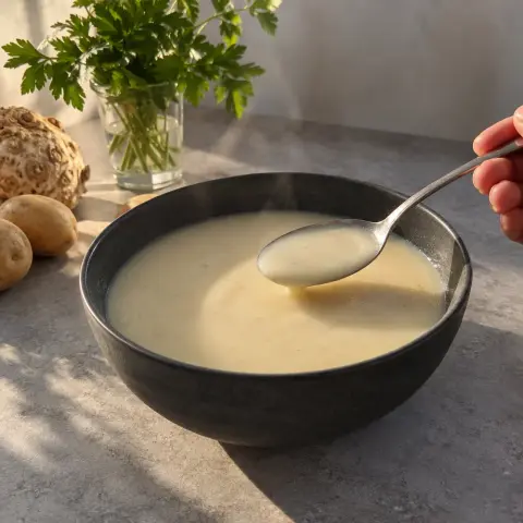 KI-generiertes Symbolbild: Rezept für Vegane Kartoffel-Sellerie-Cremesuppe