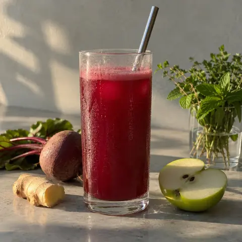 KI-generiertes Symbolbild: Rezept für Veganer Rote-Bete-Kombucha-Saft