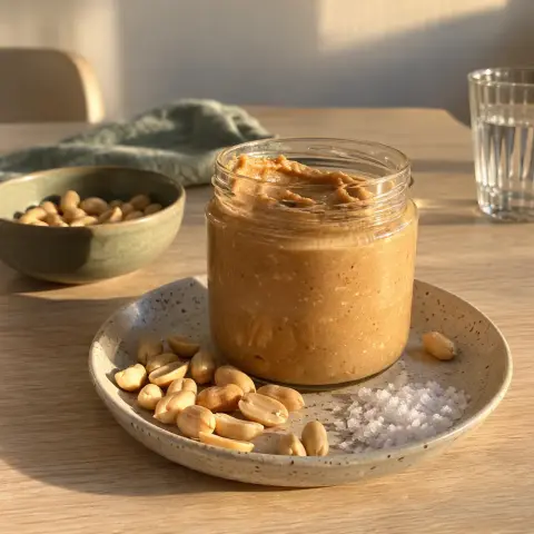 KI-generiertes Symbolbild: Rezept für Erdnussbutter selber machen ohne Öl und Zuckerzusatz