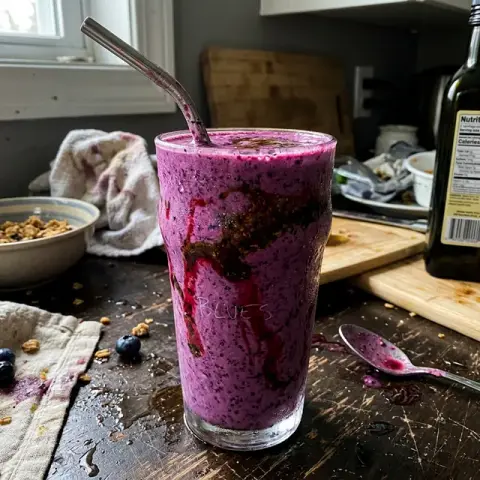 KI-generiertes Symbolbild: Rezept für Fermentierter Heidelbeer-Kefir-Smoothie