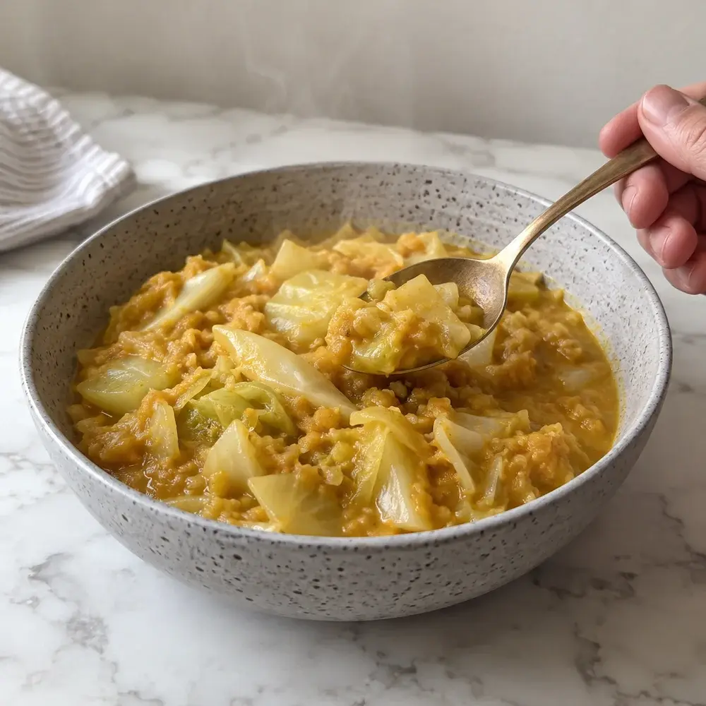 KI-generiertes Symbolbild: Veganes Weißkohl-Curry mit Kokos