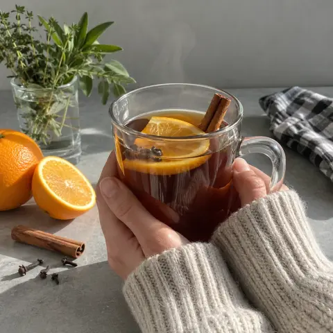 KI-generiertes Symbolbild: Rezept für Friesischer Tee-Punsch mit Orangen und Honig