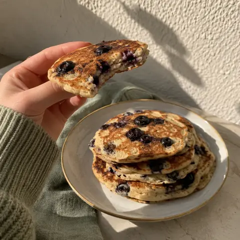 KI-generiertes Symbolbild: Rezept für Glutenfreie Blaubeer-Mandel-Pancakes