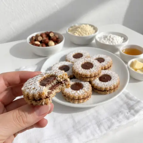 KI-generiertes Symbolbild: Rezept für Glutenfreie Ischler Plätzchen mit Haselnüssen und Kakaocreme