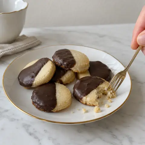 KI-generiertes Symbolbild: Desserts und Glutenfrei Rezept für Glutenfreie Schwarz-Weiß-Plätzchen mit Reismehl und Vanille