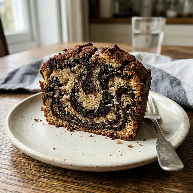 KI-generiertes Symbolbild: Glutenfreier Chia-Marmor-Kuchen