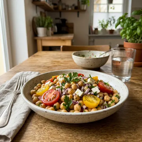 KI-generiertes Symbolbild: Rezept für Glutenfreier Kichererbsen-Salat