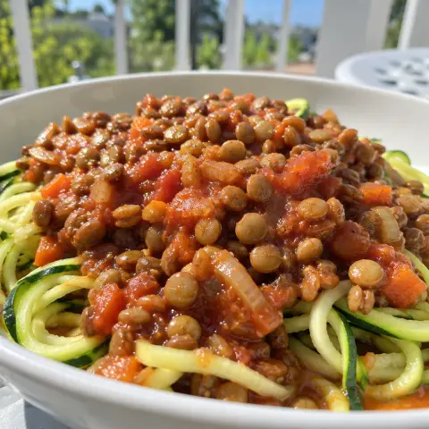KI-generiertes Symbolbild: Rezept für Glutenfreier Linsen-Bolognese mit Zucchini-Nudeln