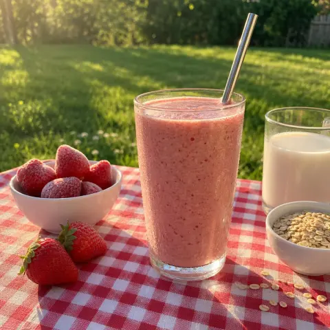 KI-generiertes Symbolbild: Rezept für Glutenfreier Quinoa-Erdbeer-Smoothie