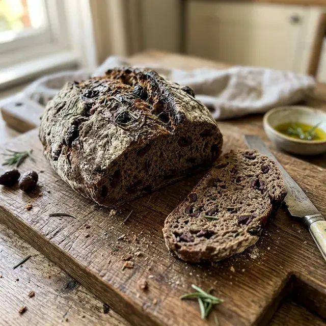 KI-generiertes Symbolbild: Glutenfreies Olivenbrot mit Rosmarin