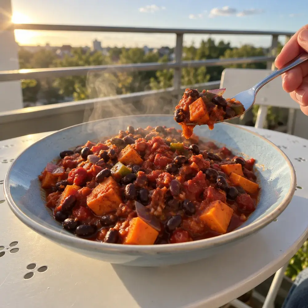 KI-generiertes Symbolbild: Glutenfreies Süßkartoffel-Chili mit Kakao