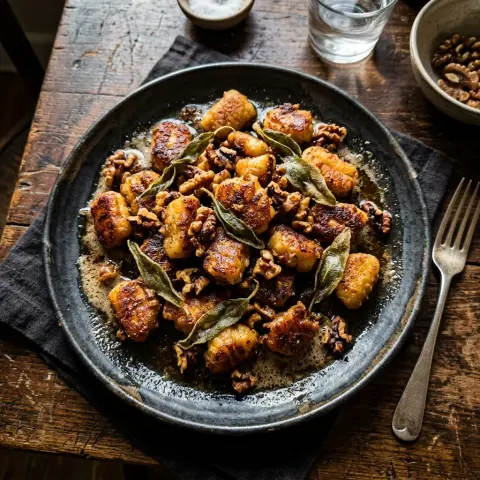 KI-generiertes Symbolbild: Rezept für Kartoffel-Gnocchi mit Salbei-Butter und Walnüssen