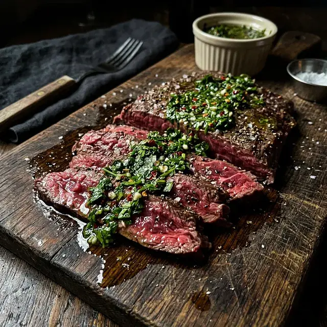 KI-generiertes Symbolbild: Keto Flanksteak mit Chimichurri