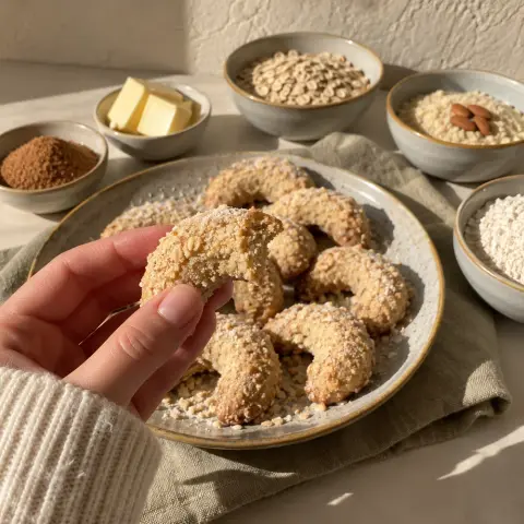 KI-generiertes Symbolbild: Rezept für Hafer-Vanillekipferl mit Mandeln und Butter