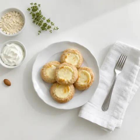 KI-generiertes Symbolbild: Rezept für High Protein Engelsaugen mit Käsekuchen-Füllung