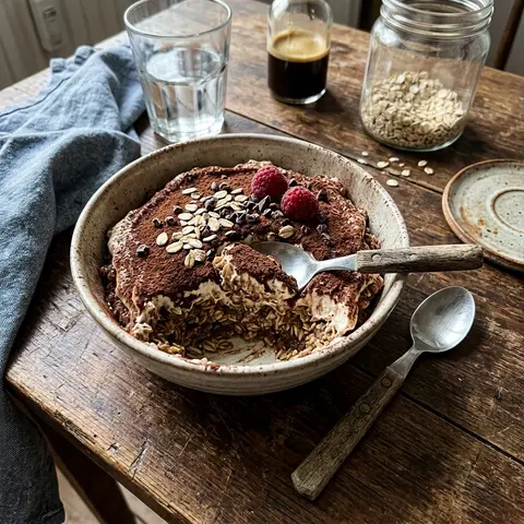 KI-generiertes Symbolbild: Rezept für High Protein Haferflocken-Tiramisu