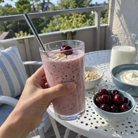 KI-generiertes Symbolbild: Rezept für High Protein Kirsch-Skyr-Smoothie