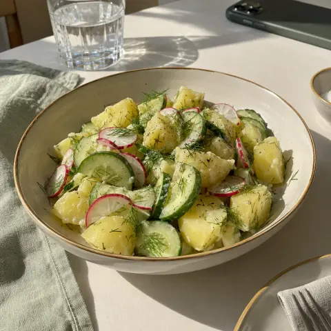 KI-generiertes Symbolbild: Rezept für Histaminarmer Kartoffelsalat mit Gurke und Dill