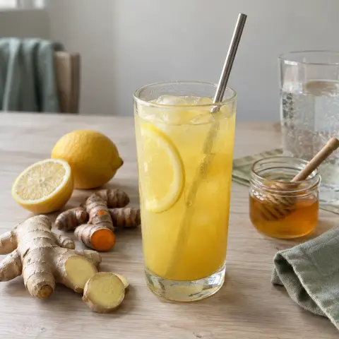 KI-generiertes Symbolbild: Rezept für Ingwer-Kurkuma-Limonade mit Zitrone und Honig