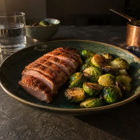 KI-generiertes Symbolbild: Rezept für Keto Entenbrust mit Rosenkohl