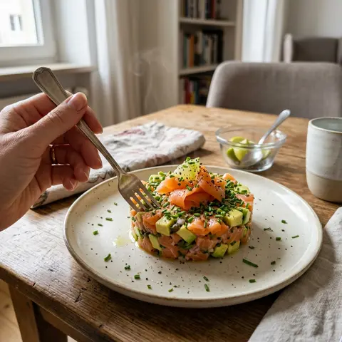 KI-generiertes Symbolbild: Rezept für Keto Lachs-Avocado-Tatar