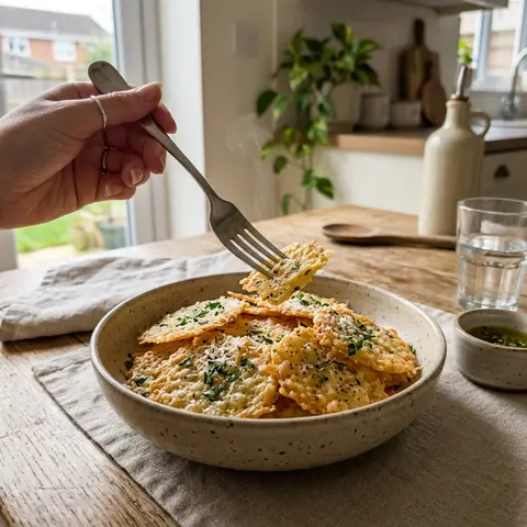 KI-generiertes Symbolbild: Rezept für Keto Parmesan-Chips mit Kräutern