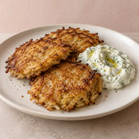 KI-generiertes Symbolbild: Rezept für Keto Sellerie-Rösti mit Kräuterquark