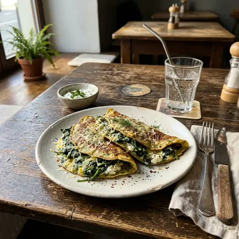 KI-generiertes Symbolbild: Rezept für Keto Spinat-Ricotta-Pfannkuchen