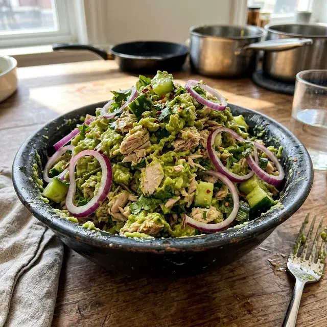 KI-generiertes Symbolbild: Keto Thunfisch-Avocado-Schiffchen