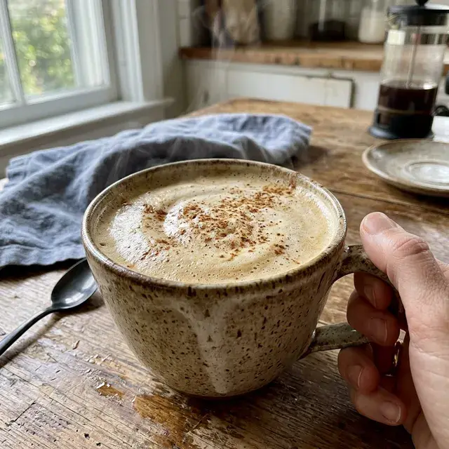 KI-generiertes Symbolbild: Paleo Bulletproof-Kaffee mit Kokosöl und Zimt