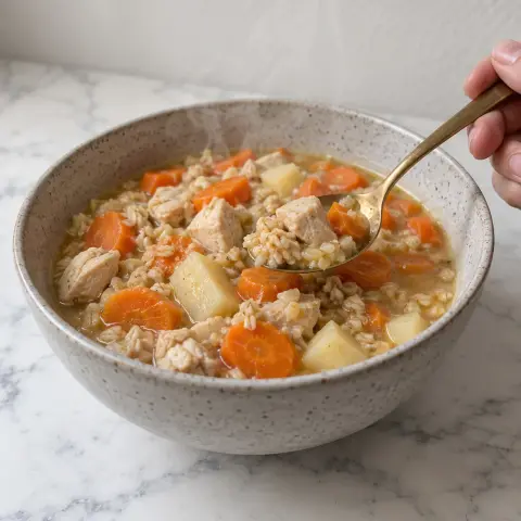 KI-generiertes Symbolbild: Rezept für Milder Hafer-Hähnchen-Eintopf mit Pastinake