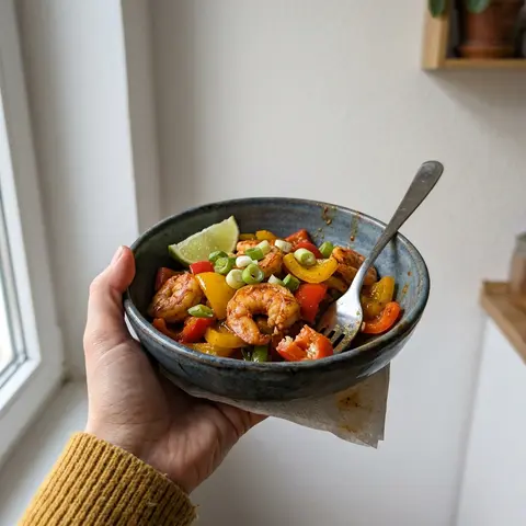 KI-generiertes Symbolbild: Rezept für Low-Carb Garnelen-Paprika-Pfanne