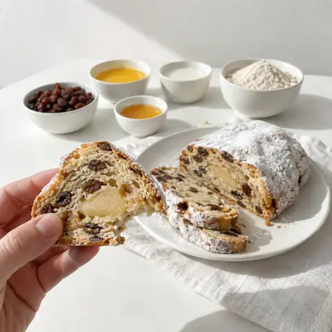 KI-generiertes Symbolbild: Rezept für Mandelstollen mit Marzipankern und Dinkel