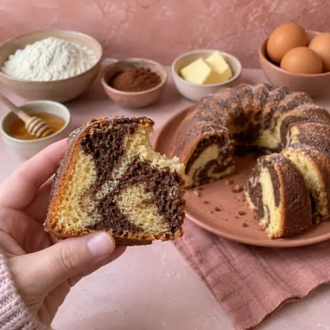 KI-generiertes Symbolbild: Rezept für Marmorkuchen mit Dinkel und Honig