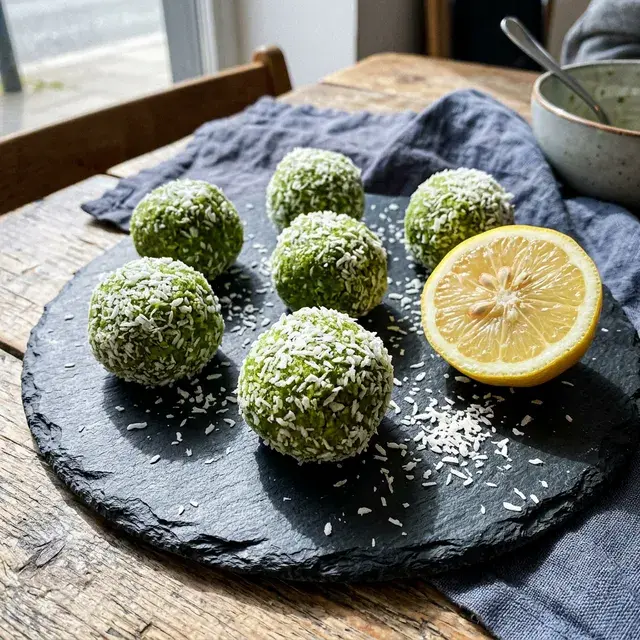 KI-generiertes Symbolbild: Vegane Matcha-Zitronen-Energy-Balls