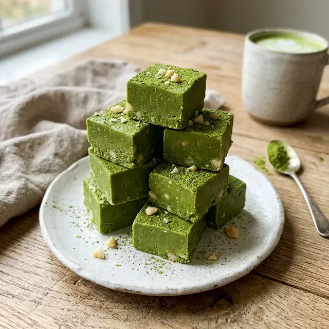KI-generiertes Symbolbild: Matcha-Makadamia Protein-Fudge
