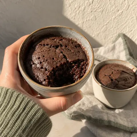 KI-generiertes Symbolbild: Rezept für High-Protein Schoko-Lava-Tassenkuchen
