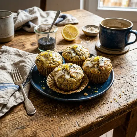 KI-generiertes Symbolbild: Rezept für Protein-Zitronen-Muffins mit Mohn