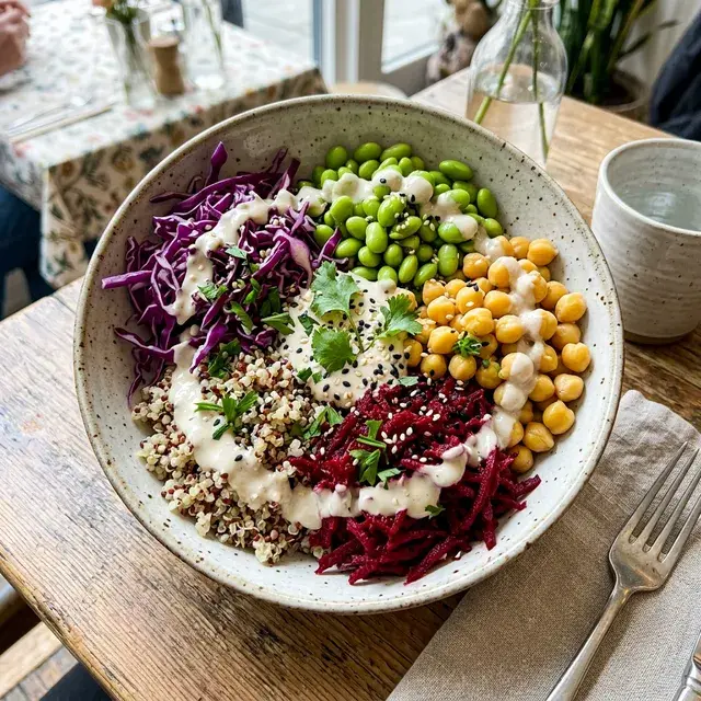 KI-generiertes Symbolbild: Vegane Quinoa-Bowl mit Tahini