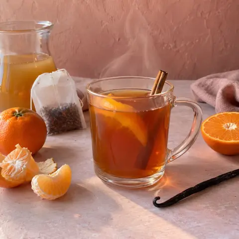 KI-generiertes Symbolbild: Rezept für Rooibos-Punsch mit Mandarinen und Vanille