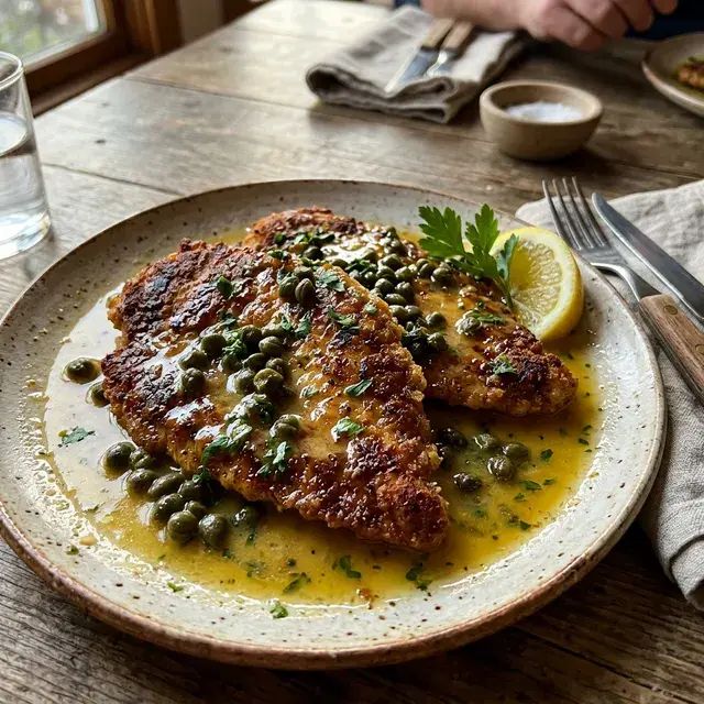 KI-generiertes Symbolbild: Saftiges Low-Carb Hähnchen-Piccata