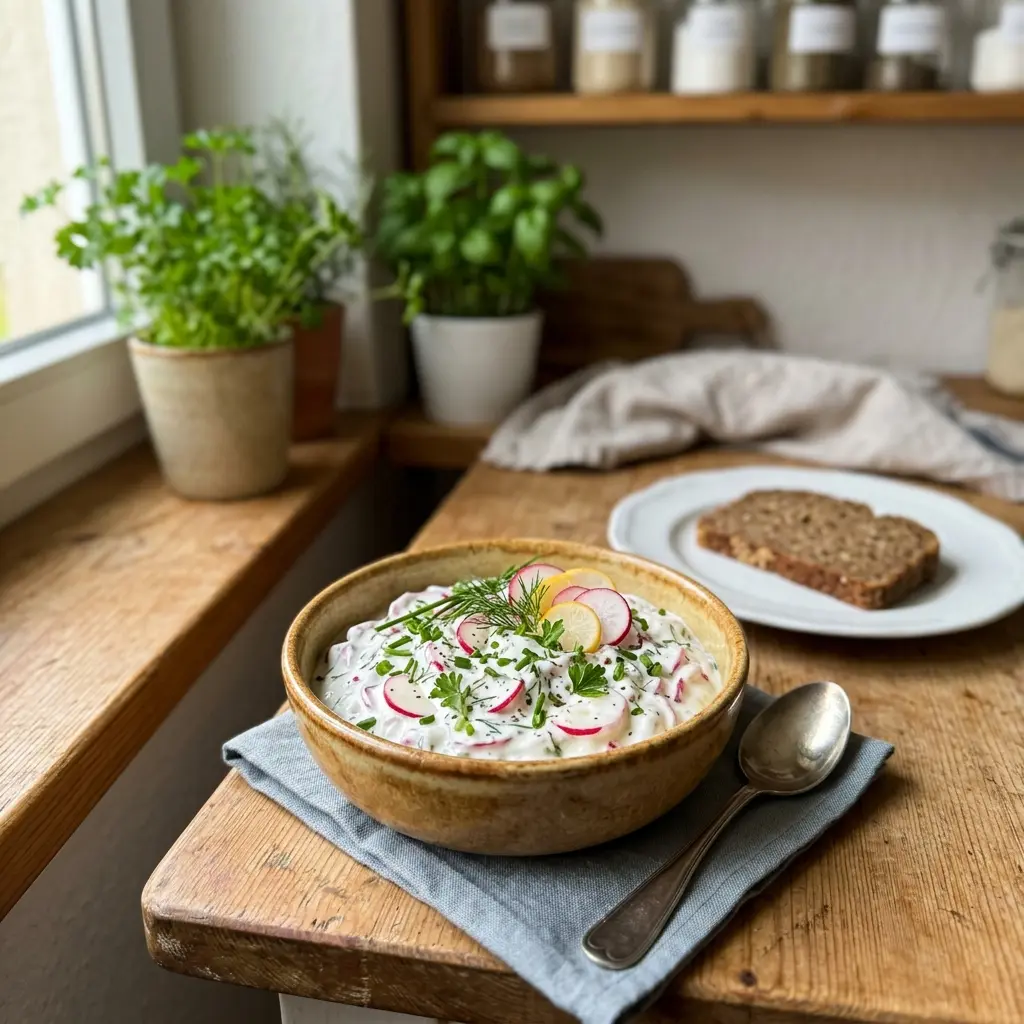 KI-generiertes Symbolbild: Low-Carb Radieschen-Quark-Beilage