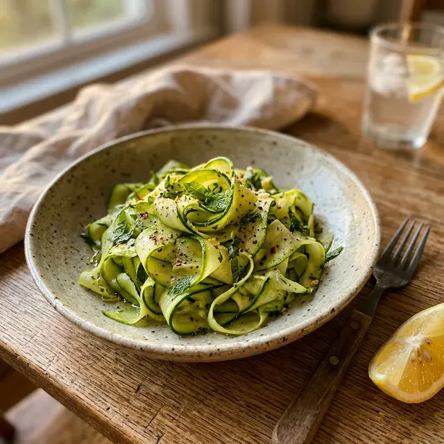 KI-generiertes Symbolbild: Keto Zucchini-Bandnudel-Beilage