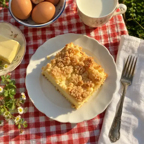 KI-generiertes Symbolbild: Rezept für Streuselkuchen mit Pudding ohne Industriezucker