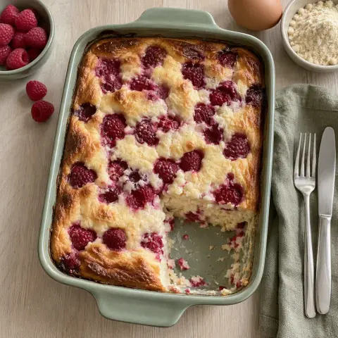 KI-generiertes Symbolbild: Rezept für Süßer Vanille-Quark-Auflauf mit Himbeeren