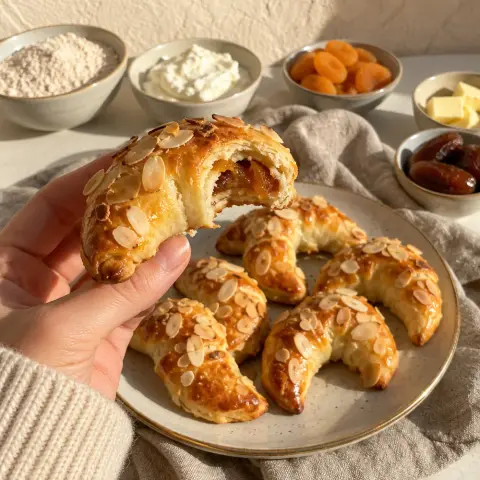KI-generiertes Symbolbild: Rezept für Topfenkipferl mit Aprikosen-Dattel-Füllung