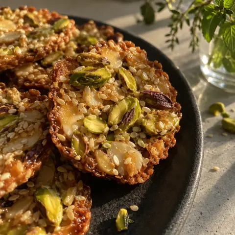 KI-generiertes Symbolbild: Rezept für Vegane Florentiner mit Pistazien und Sesam