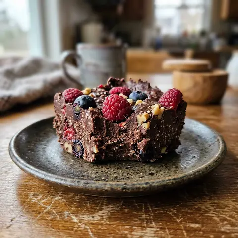 KI-generiertes Symbolbild: Rezept für Veganer Beeren-No-Bake-Fudge